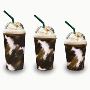 NEW! Set of THREE Cowhide Pattern Iced Coffee Sleeve Tall Grande Venti Starbucks
